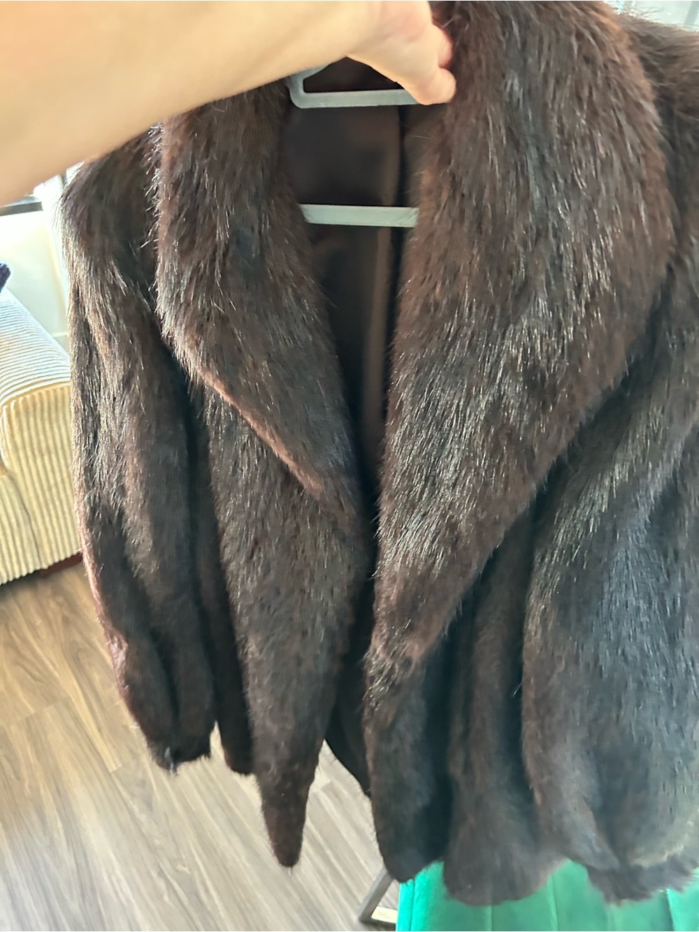 Women's Dark Brown vintage mink Fur Coat with Shawl Collar